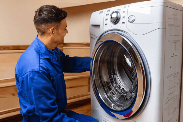 Майстер ремонтує пральну машину Electrolux