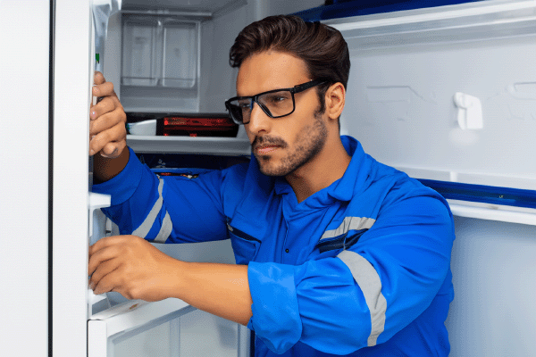 Майстер ремонтує холодильник Electrolux
